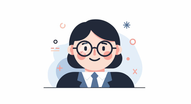 Cheerful flat illustration of a professional person in glasses and suit