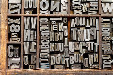 Old printing press letters, known as movable type