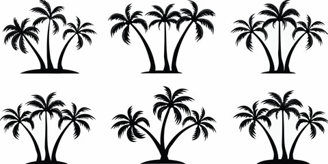 Silhouettes of tropical palm trees against a white background © Ripan