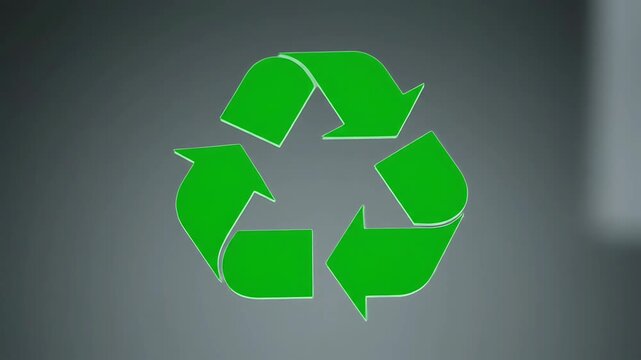 Glossy Bright Green Recycle Loop Symbol on Muted Gray Backdrop