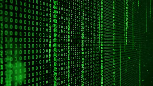 Glowing Green Binary Code Digital Matrix Tech Background