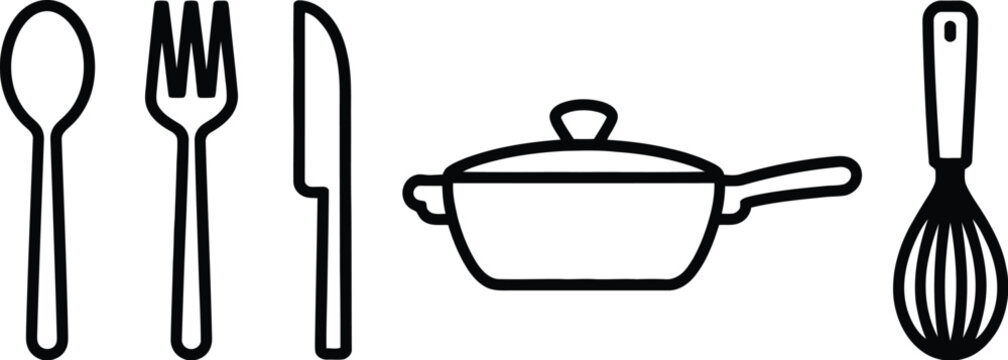 Cooking utensils and kitchenware icons vector