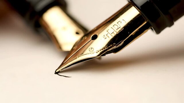 Luxury Gold Fountain Pen Nibs Close Up Writing Shot