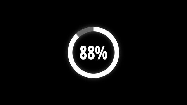 Abstract pie chart with 88 percent progress bar animation. Pie chart business and finance visual data representation for sales and statistics on black background. 4k video