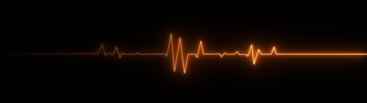 Orange Neon Heartbeat Line on Black Background cardiogram pulse
