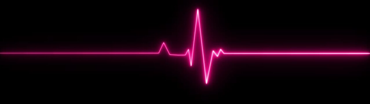 Pink Neon Heartbeat Line on Black Background cardiogram pulse