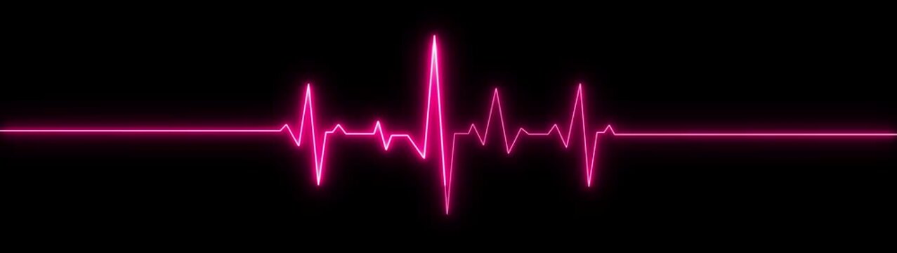 Pink Neon Heartbeat Waveform on Black Background cardiogram pulse