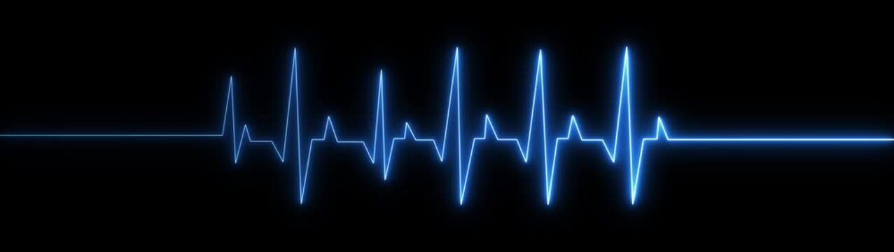 Blue neon electrocardiogram line on black background heart rate pulse