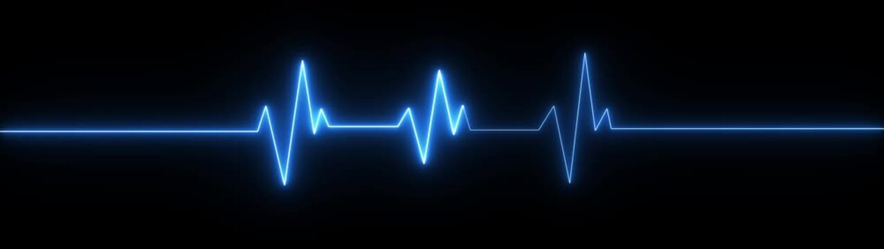 Blue Neon Heartbeat Line on Black Background electrocardiogram pulse