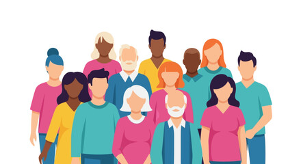 Obraz premium Diverse Group of People: Community, Inclusion, and Unity Flat Design Illustration