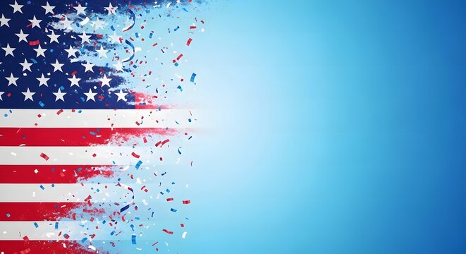 Celebrating freedom patriotic american independence day background with confetti and flag