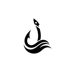 Fototapeta premium Abstract fishing hook design with integrated rocket ship concept