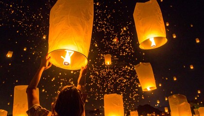 Spectacular Sky Lanterns Illuminate the Night Sky During Festival. © joss