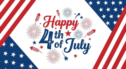 Fototapeta premium Happy 4th of july independence day celebration with fireworks and american flags