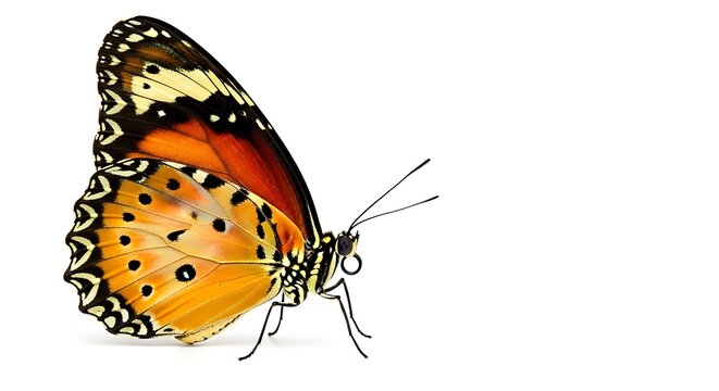 Detailed View of a Plain Tiger Butterfly on a White Background.