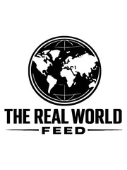 The Real World Feed Global Badge Logo with World Map Vector Illustration