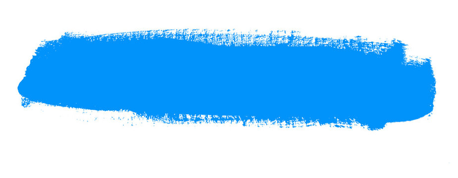 Creative blue brush stroke paint splash png isolated on transparent background, vibrant artistic paint smear brush mark for banner title or design accent