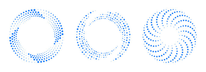 Blue halftone spiral dots vortex for technology, data flow and AI concepts, radial graphic design element, helix, rotation arc, spiral, swirl © dlyastokiv