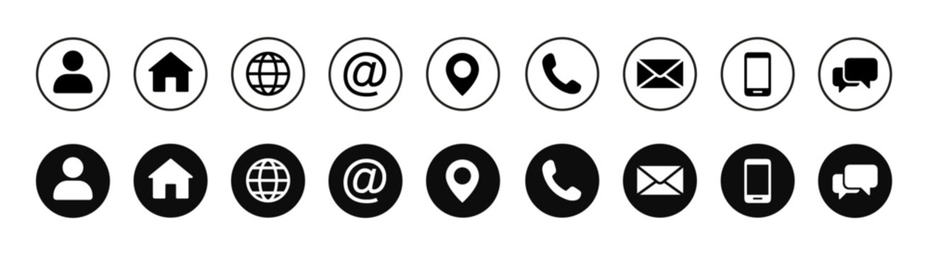 Contact symbols. Contact us icon set. Name, home, mail, website, location, address, phone number