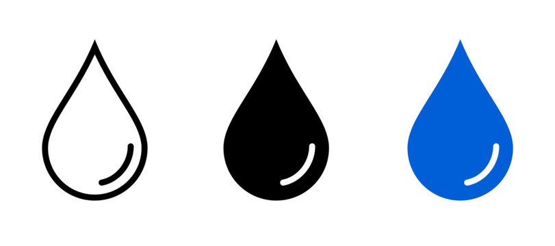 Water drop icon, minimalist symbol in solid and outline