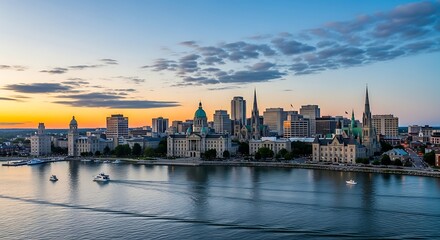 Fototapeta premium Ottawa Skyline at Sunset - A Scenic Cityscape.