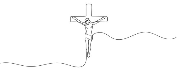 Crucifixion of Jesus continuous one line drawing vector illustration Editable stroke