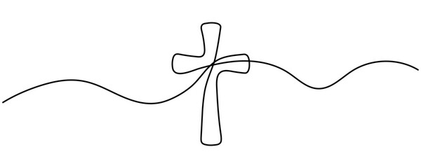 Continuous line drawing of Christian cross. Religious cross one line icon. One line drawing background. Vector illustration. Cross black icon . Editable stroke