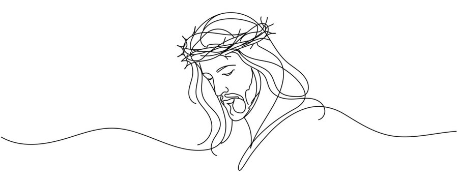 Continuous one line drawing of Jesus face. Editable stroke