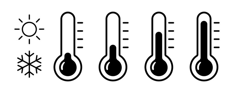 Thermometer Icon set with heat and cold, Thermometer High Temperature Stock Vectors and Vector Art