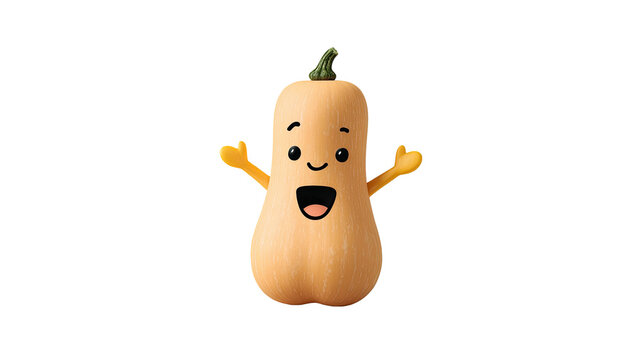 Cute cartoon butternut squash character isolated on white background