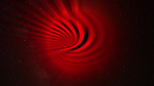 Abstract glow red spiral sphere with rays, science background. Bizzard planet structure in space, 4k