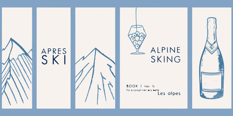 A series of illustrated bookmarks themed around alpine skiing and apr s ski © Debashis