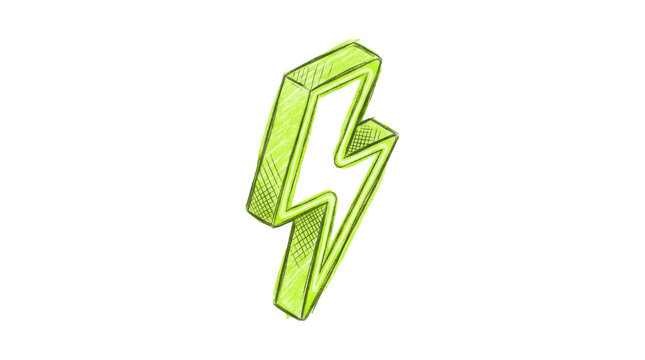 A green lightning bolt clipart, renewable energy symbol element