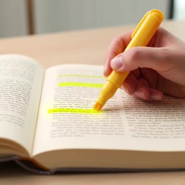 Highlighting important text in book while studying