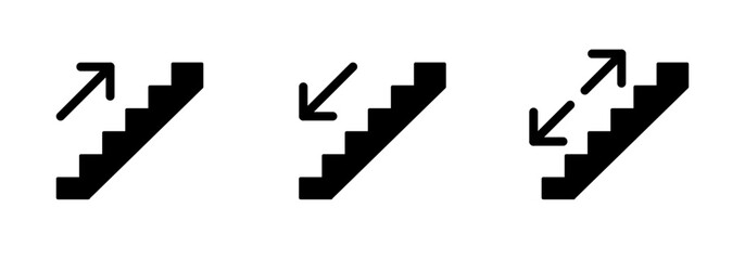 Obraz na płótnie Canvas Stairs icon set, climb up and down stairs with directional arrows, staircase sign, escalator