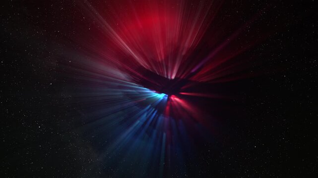 Abstract multicolor glow sphere with rays, science background. Bizzard planet structure in space, 4k