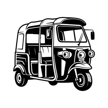 Silhouette of a asian auto rickshaw tuk tuk on transparent background.