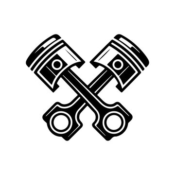 Silhouette of a crossed engine pistons retro on transparent background.