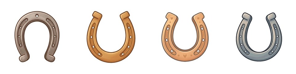 Collection of Four Illustrated Horseshoes in Different Colors