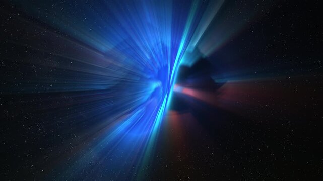 Abstract multicolor glow sphere with rays, science background. Bizzard planet structure in space, 4k