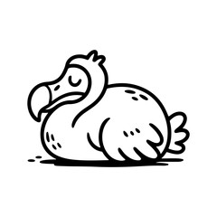 Silhouette of a cute dodo bird sleeping line art on transparent background. © ZamStock