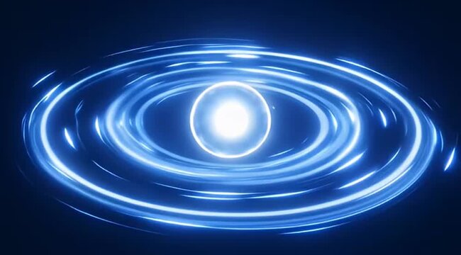 Glowing orb surrounded by luminous concentric rings, celestial energy field