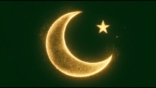 Golden crescent moon and star symbols.