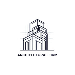 Fototapeta premium Architectural Firm Building Outline Logo Vector Design, Isolated White Background.