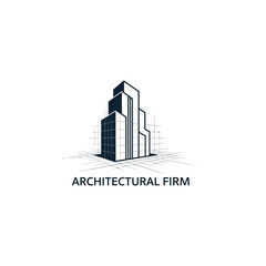 Fototapeta premium Abstract Architectural Building Firm Logo Outline Design, Isolated White Background.