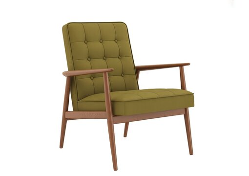 Mid Century Modern Armchair with Tufted Back isolated on a transparent background