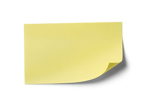 Yellow sticky note with curled corner isolated on a transparent background