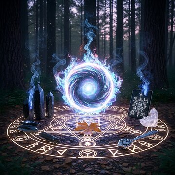 Mystical Portal in Forest - A Spellbinding Scene of Magic.