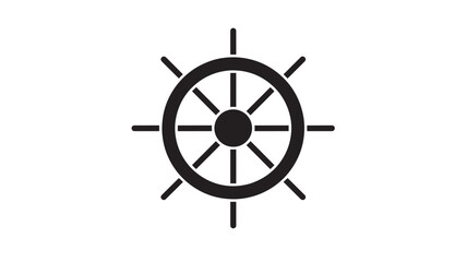 Obraz premium Ship steering wheel icon with a black and white graphic representation of a nautical helm. featuring boat, marine, sea with ocean and navigation
