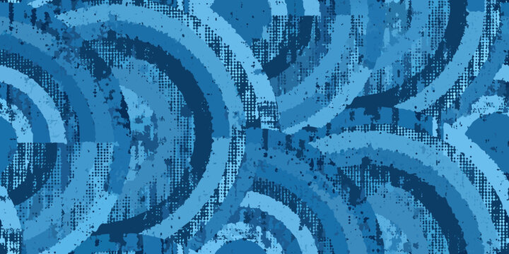 Abstract blue pattern featuring overlapping circular and rectangular shapes